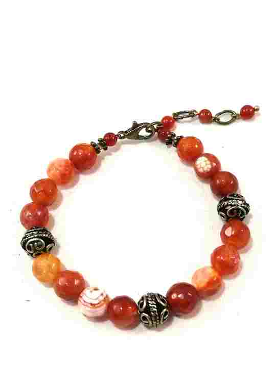 bracelet-orange-en-agathe-feu-perles-tibetaines